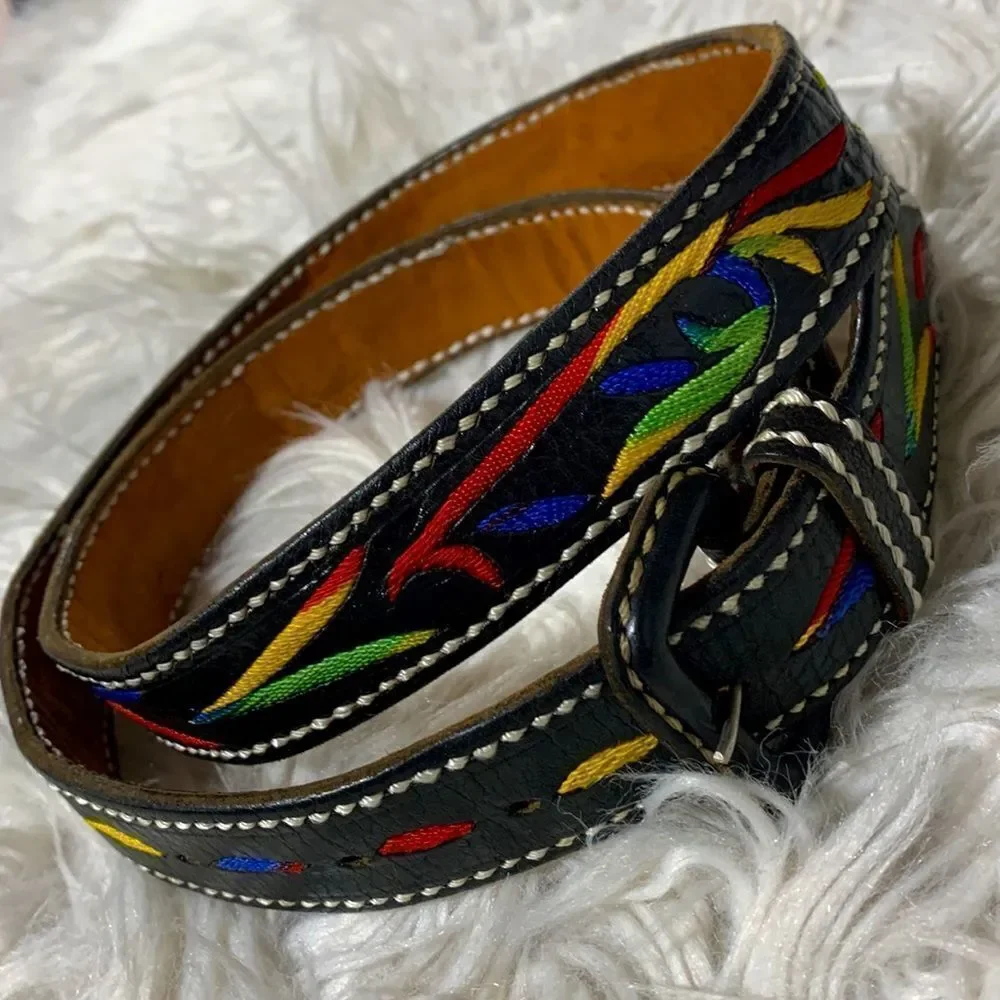 COLORFUL vibrant embroidered leather belt UNISEX